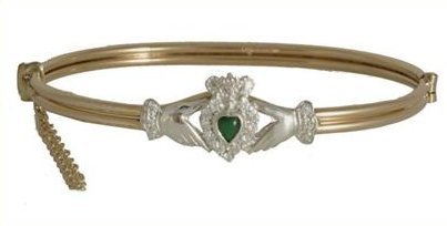 R/G Agate/CZ Claddagh Bangle