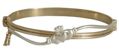 R/G And Silver Claddagh Bangle