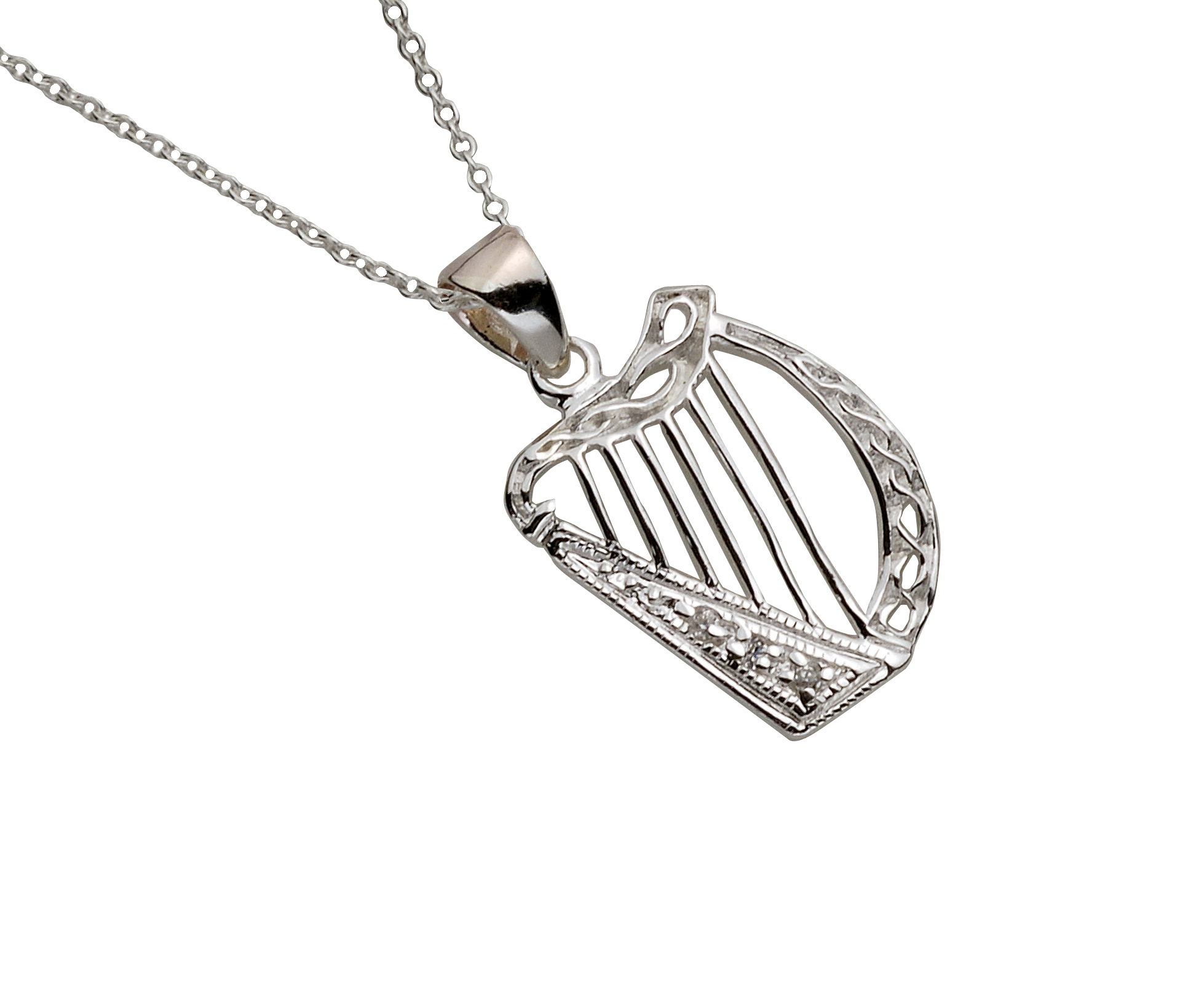 Silver CZ Harp Pendant