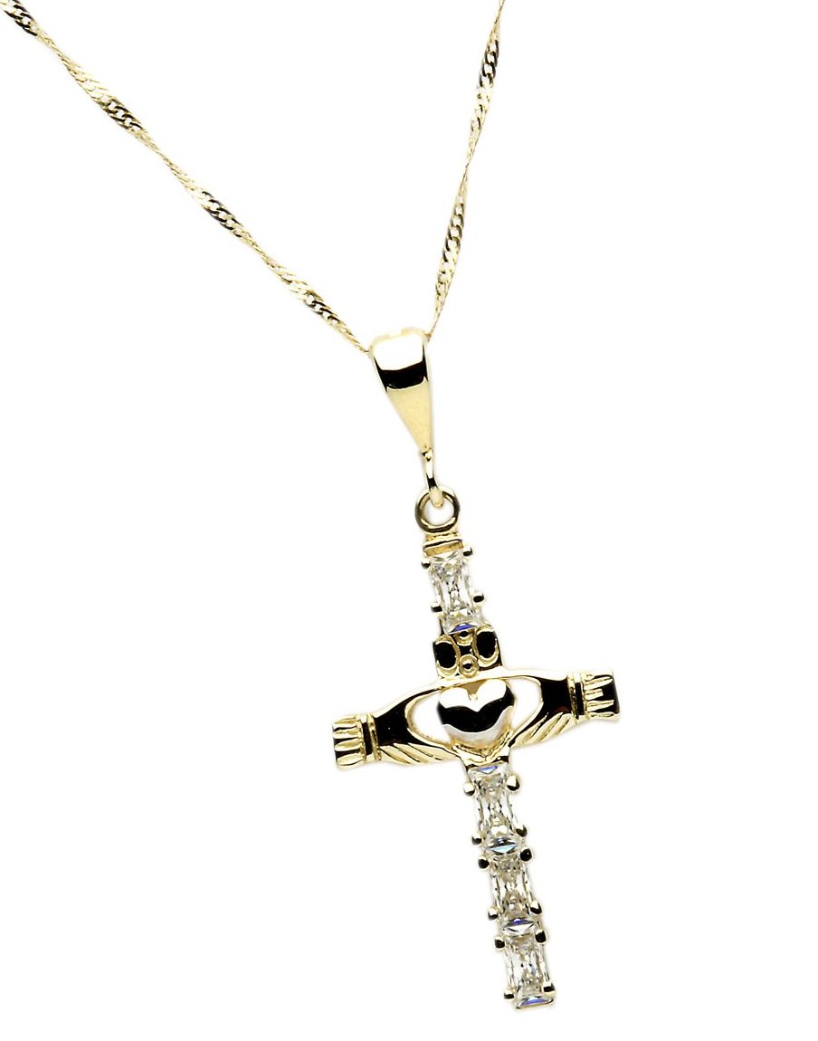 10CT Gold & CZ Claddagh Cross