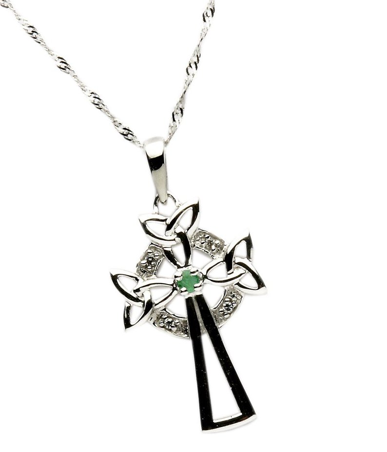 10CT Emerald & CZ Cross Pendant