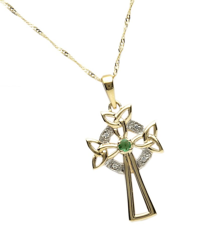 10CT Emerald & CZ Cross Pendant