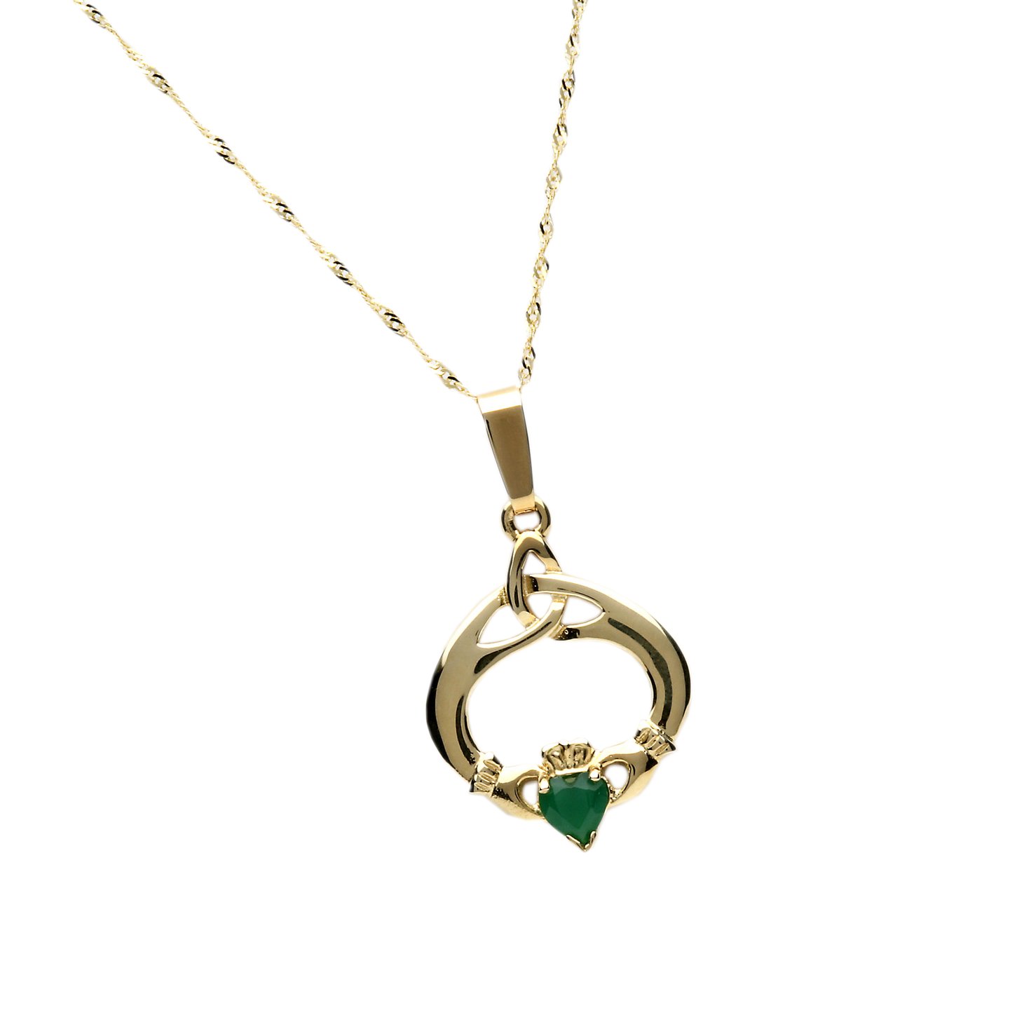 Gold Emerald Claddagh Pendant