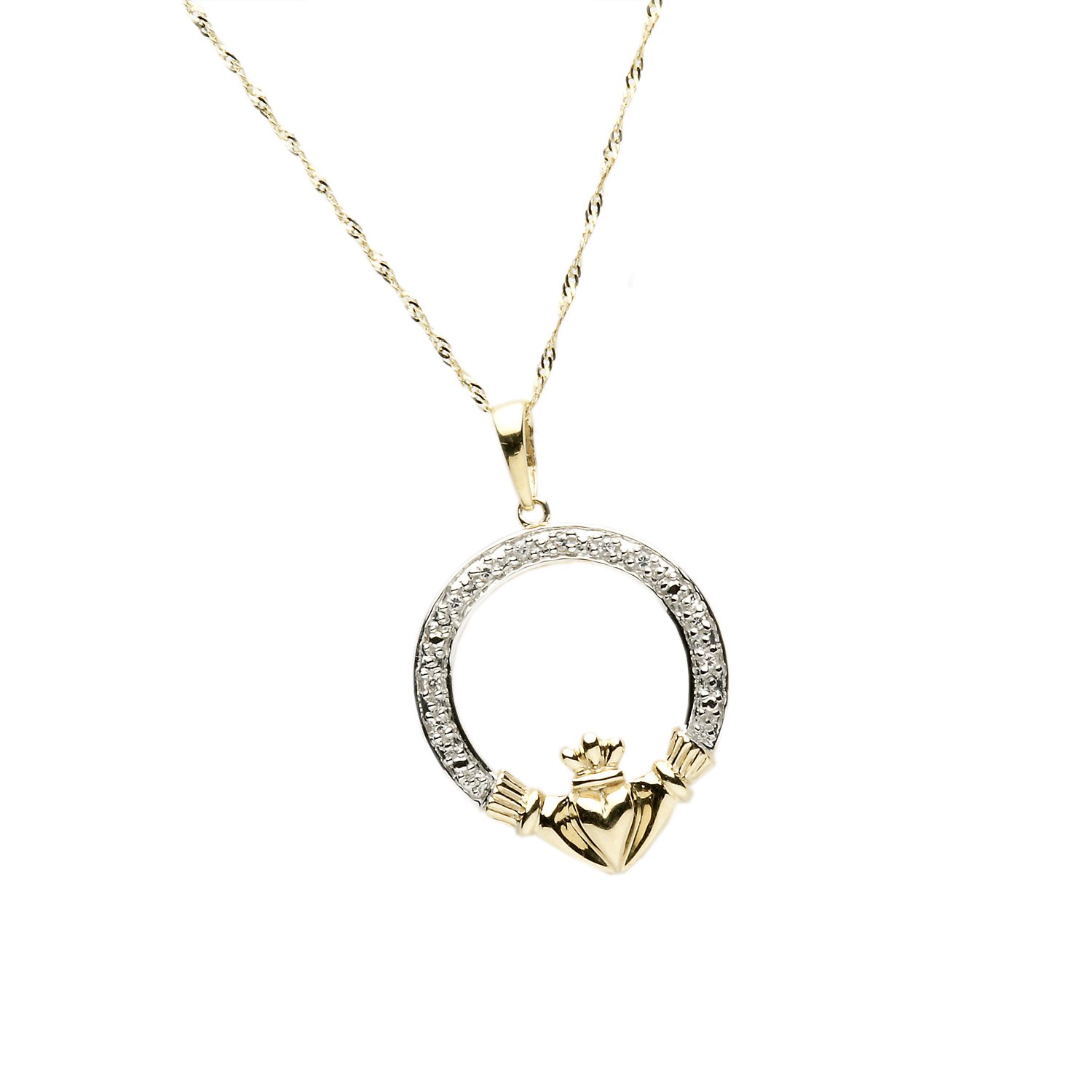 Gold CZ Claddagh Pendant